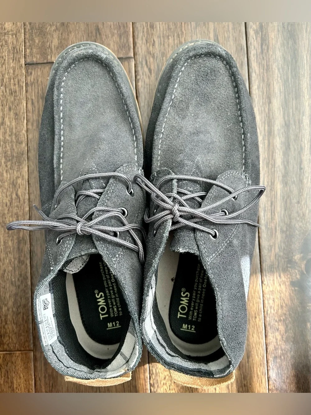 TOMS Men’s Size 12 Gray Suede Moc Toe Lace Up Shoes